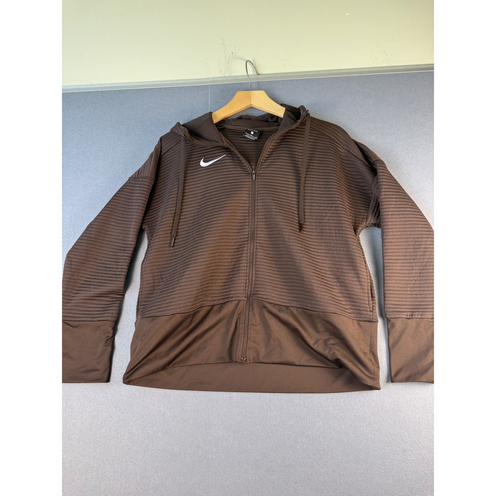 Nike Dri-FIT Womens Brown Ribbed Full Zip Hoodie Jacket‎ Small